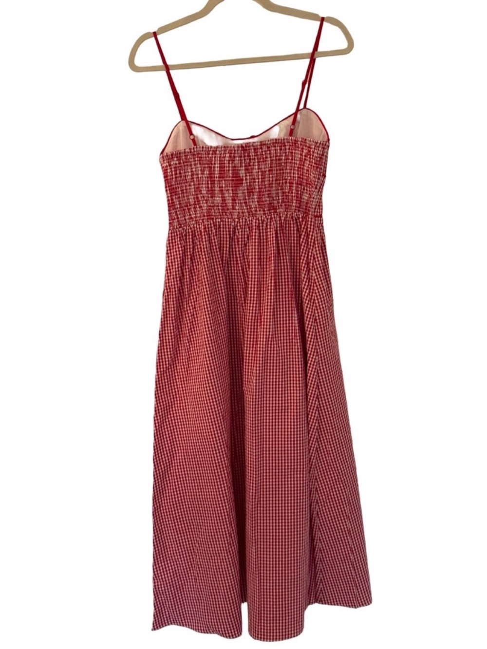 House of Harlow 1960 Gingham Seersucker Smocked Maxi Dress Red White M NWT - Picture 6 of 9